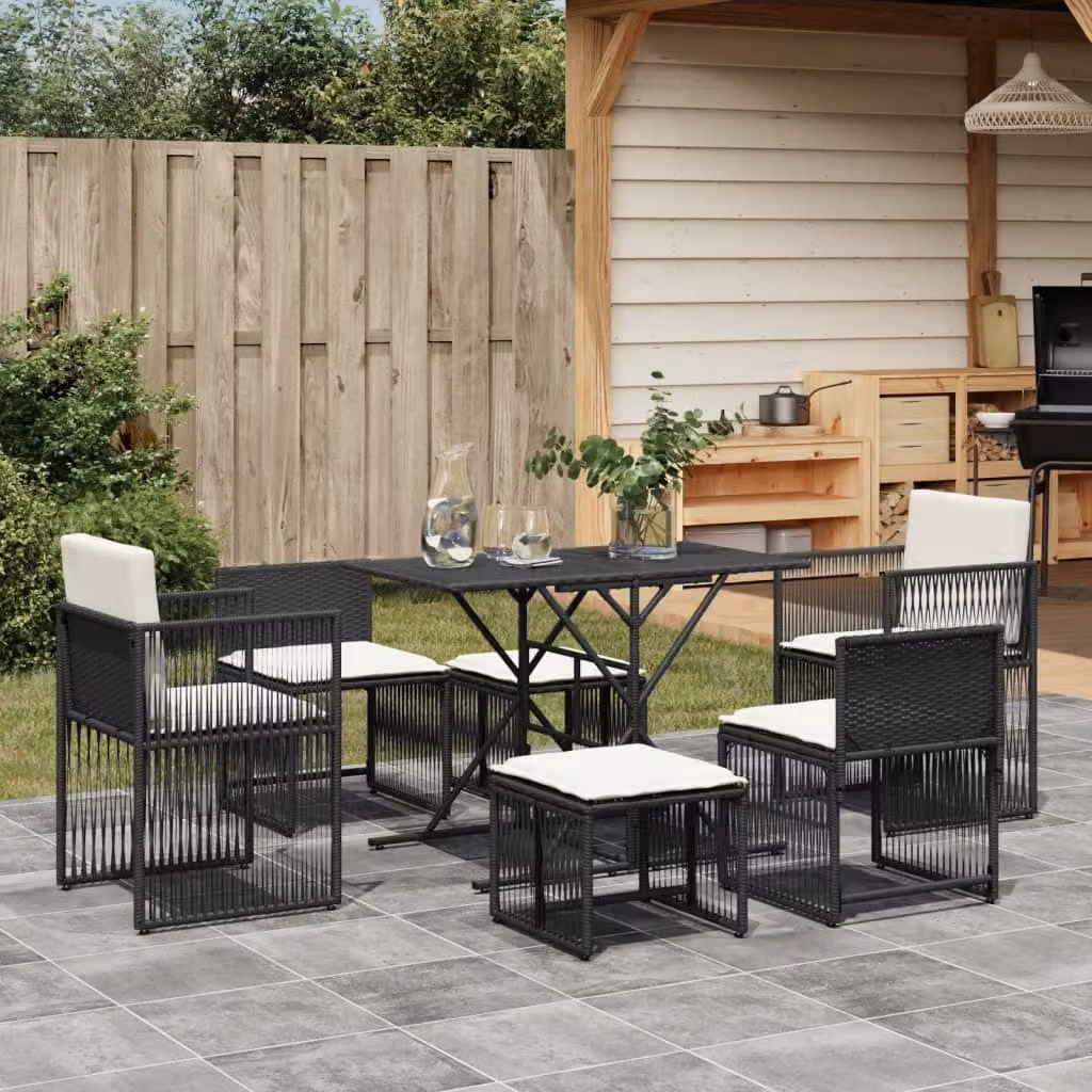 Maison Exclusive - Set da pranzo da giardino 7 pezzi con cuscini in polyrattan nero