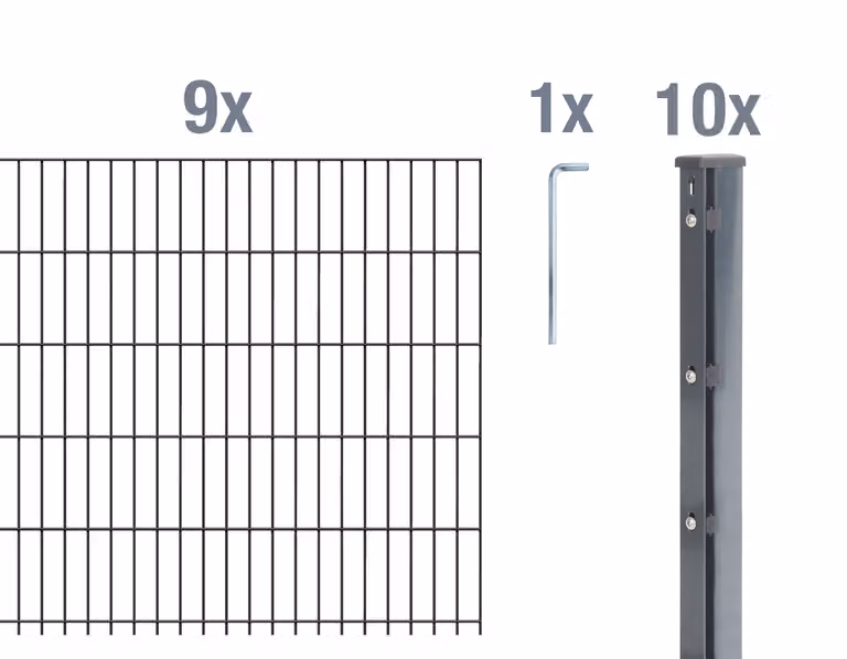 Alberts 673192 Recinzione a doppia rete metallica come set di recinzione completo da 20 pezzi, antracite, altezza 203 cm, lunghezza 22,5 m