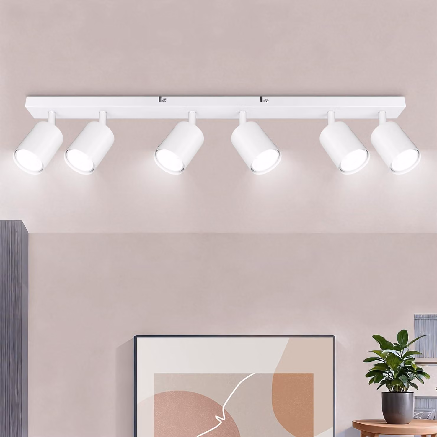 Lampada a soffitto, faretti orientabili, bianca, lampada a soffitto a LED, 6 faretti