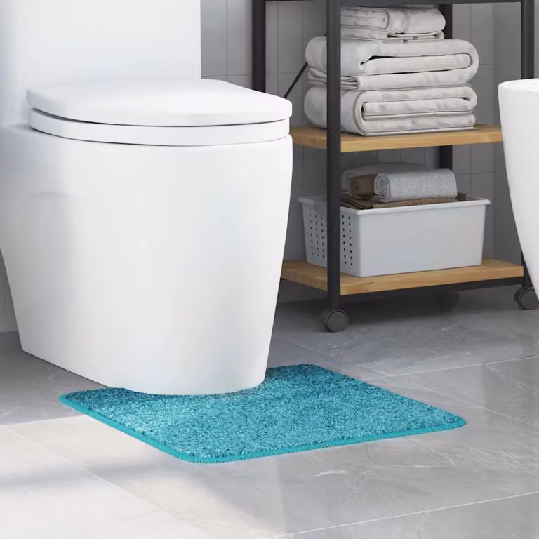 vidaXL Tappeto Antiscivolo per Bagno con Taglio per Toilette, Turchese, L/P: 50 x 50 cm