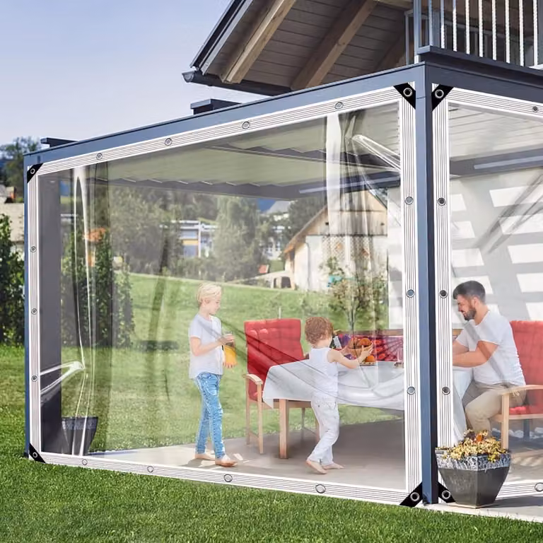 Telone impermeabile in PVC trasparente, 4x4m, aperto per giardino, padiglione, telone, piante, barbecue, serra, tettoia per animali domestici, 0,4 mm, vetro