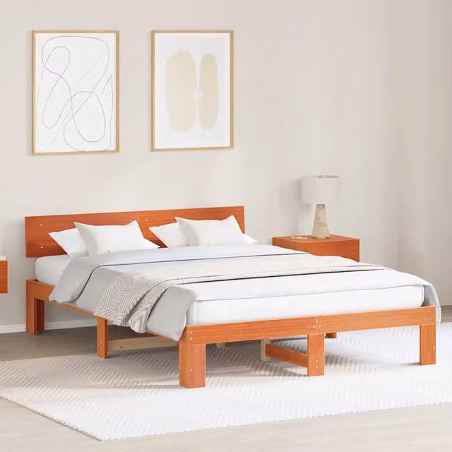 Struttura letto moderna vidaXL in pino massello marrone cerato L/P/H: 209 x 164 x 66 cm per materasso 160 x 200 cm