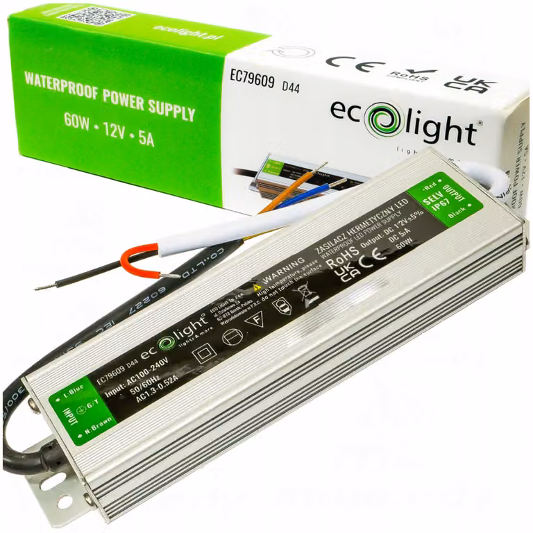 Alimentatore ermetico LED 60W 12V 5A 180x40x22 Ecolight EC79609