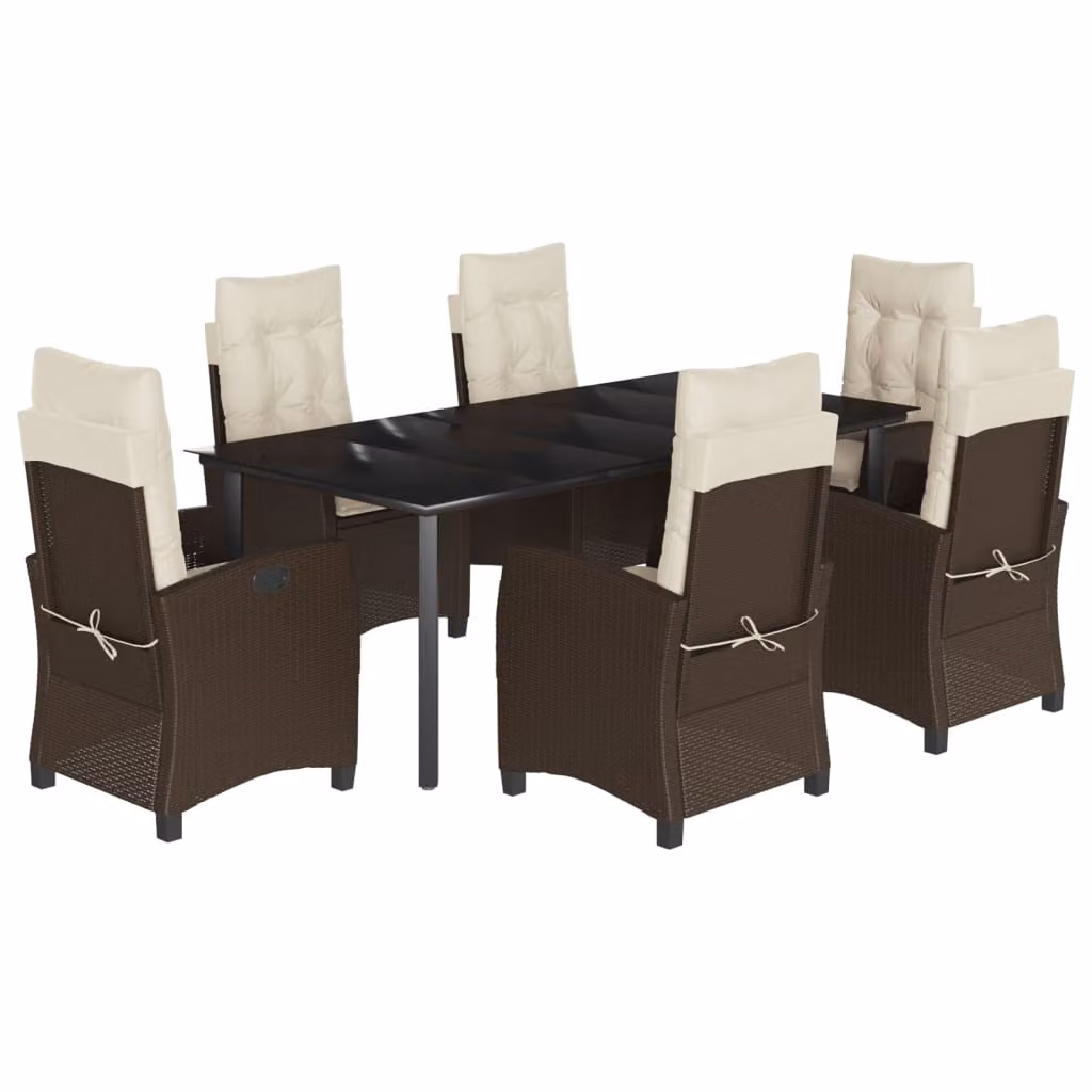 Set da Pranzo da Giardino 7pz con Cuscini in Polyrattan Marrone