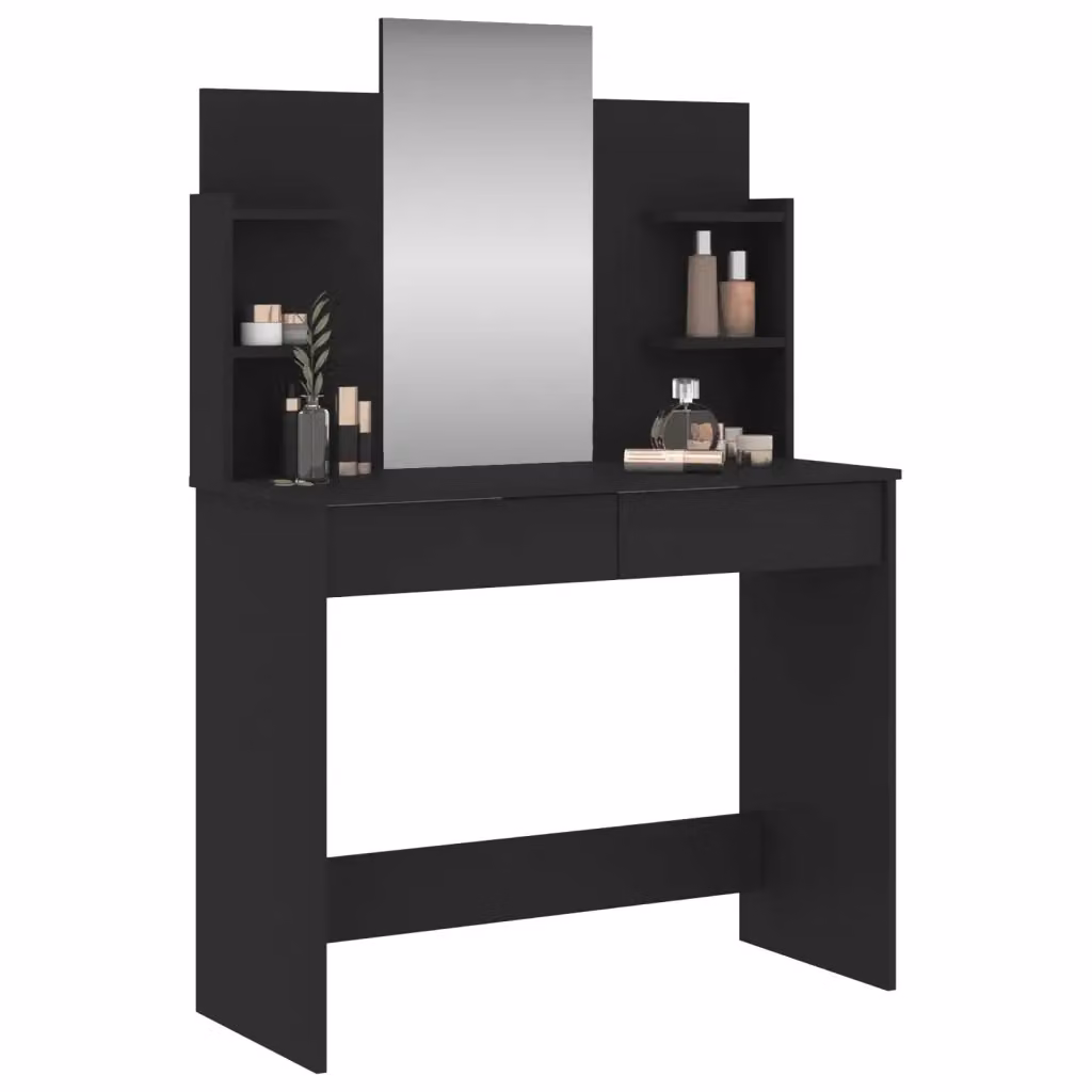 Toeletta con specchio e tavolo da trucco moderna in nero L: 96 cm, P: 39 cm, H: 142 cm – 2