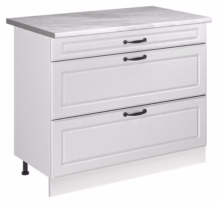 Mobiletto base per cucina Vicco R-Line Bianco country/Bianco 100 cm piano di lavoro Marmo, Model 71522