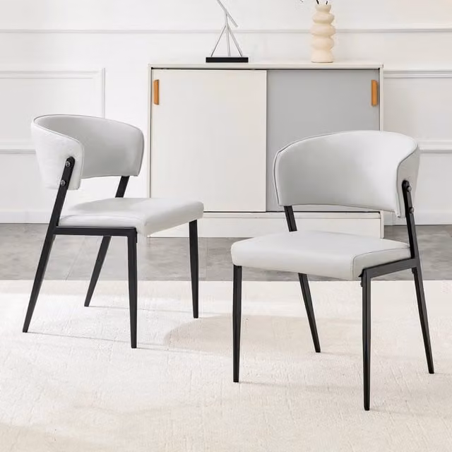 Set da 2 sedie moderne REDOM in ecopelle grigia con struttura in metallo per sala da pranzo, soggiorno o ufficio