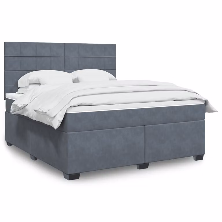 vidaXL Giroletto a Molle con Materasso Ibrido in Velluto Grigio L: 180 cm, P: 200 cm