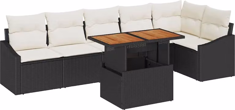 Set Divano da Giardino con archiviazione 7 pcs Nero Poly Rattan
