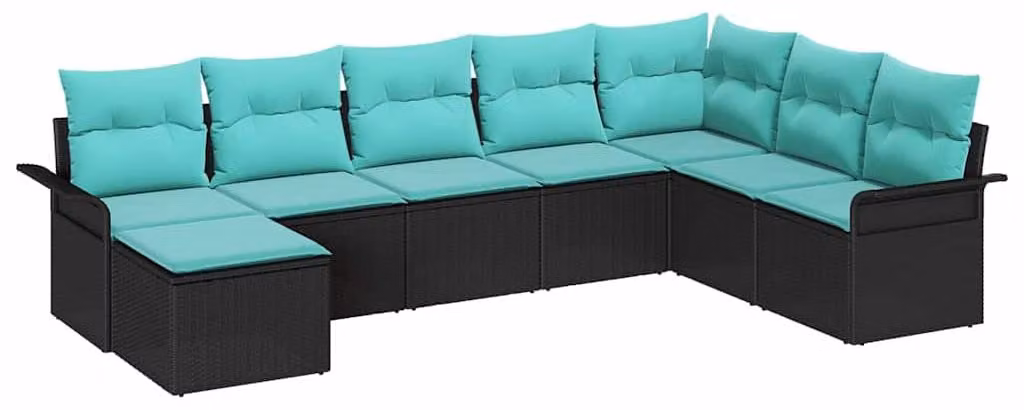 Set Divano da Giardino con cuscino 8 pcs Nero Poly Rattan