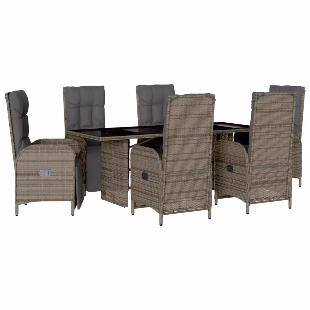 Set da pranzo da giardino vidaXL in polyrattan e vetro grigio con 7 pezzi – 2
