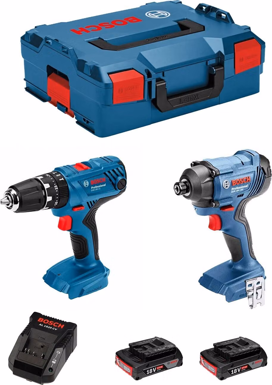Sistema Bosch Professional 18V GSB 18V-21 + GDR 18V-160 - martello rotante + avvitatore a percussione una batteria ricaricabile (2 x 2,0 Ah, in L-BOXX )