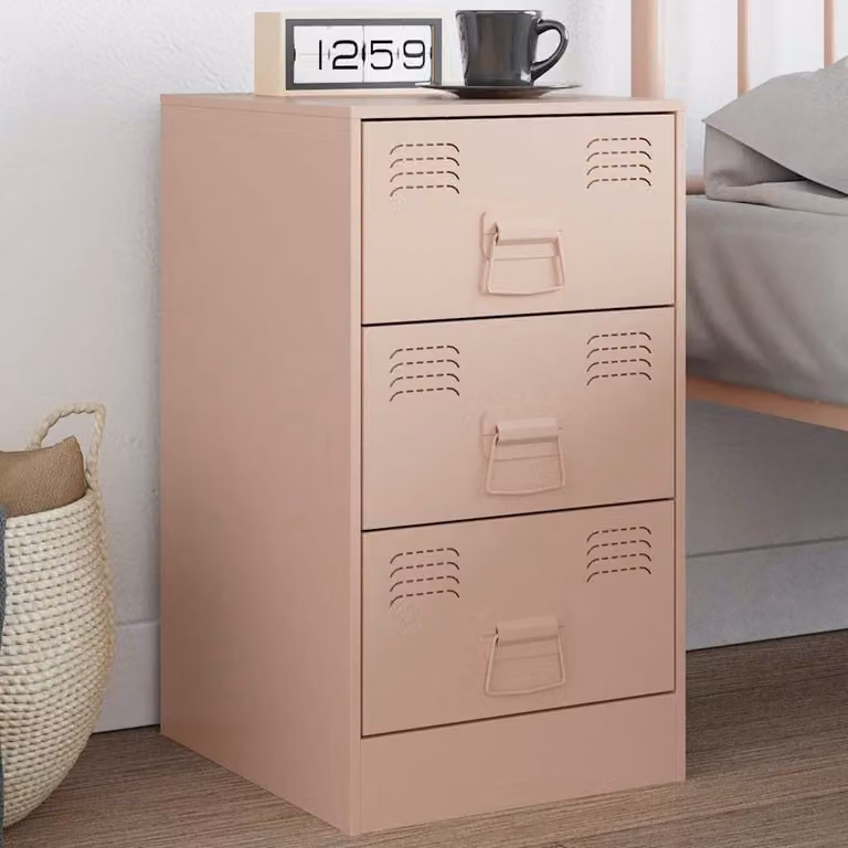 Comodino moderno vidaXL in metallo rosa opaco L: 34,5 cm, P: 39 cm, H: 62 cm