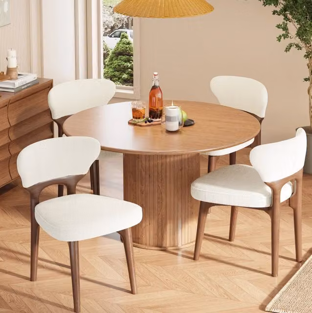 2 sedie da pranzo in chenille beige chiaro; struttura in legno di gomma; 66;5x62x51 cm