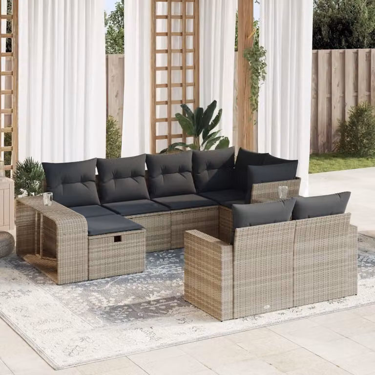 Maison Exclusive - Set Divano Giardino 10 pz con Cuscini Grigio Chiaro Polyrattan