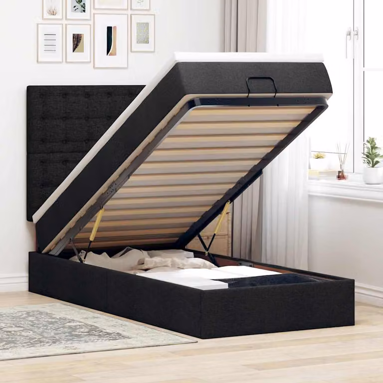 vidaXL Letto con Contenitore e Materasso in Tessuto Nero L: 200 cm, P: 80 cm, H: 128 cm