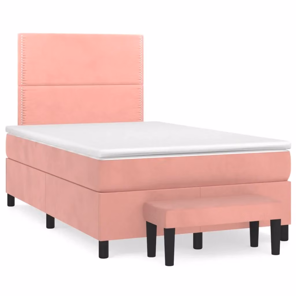Letto con Giroletto a Molle e Materasso Ibrido vidaXL in Velluto Rosa e Bianco L/P/H: 200 x 120 x 76 cm – 2