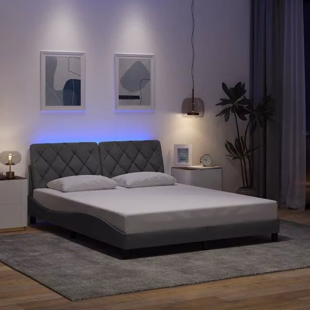 Letto con giroletto e illuminazione LED vidaXL in tessuto grigio con porta USB, L/P/H: 160 x 200 x 165 cm – 1