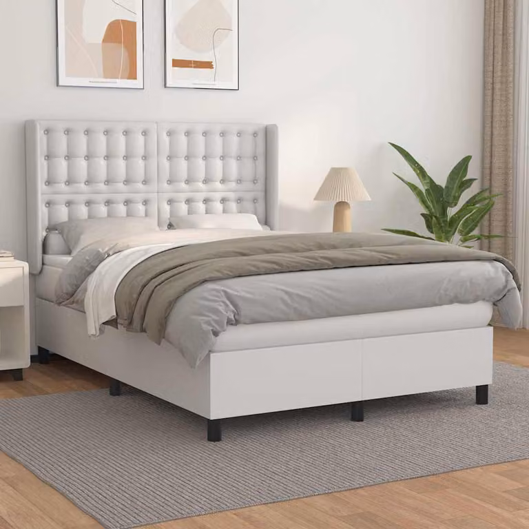 vidaXL Giroletto a Molle con Materasso Bianco in Similpelle L/P/H: 140 x 200 cm