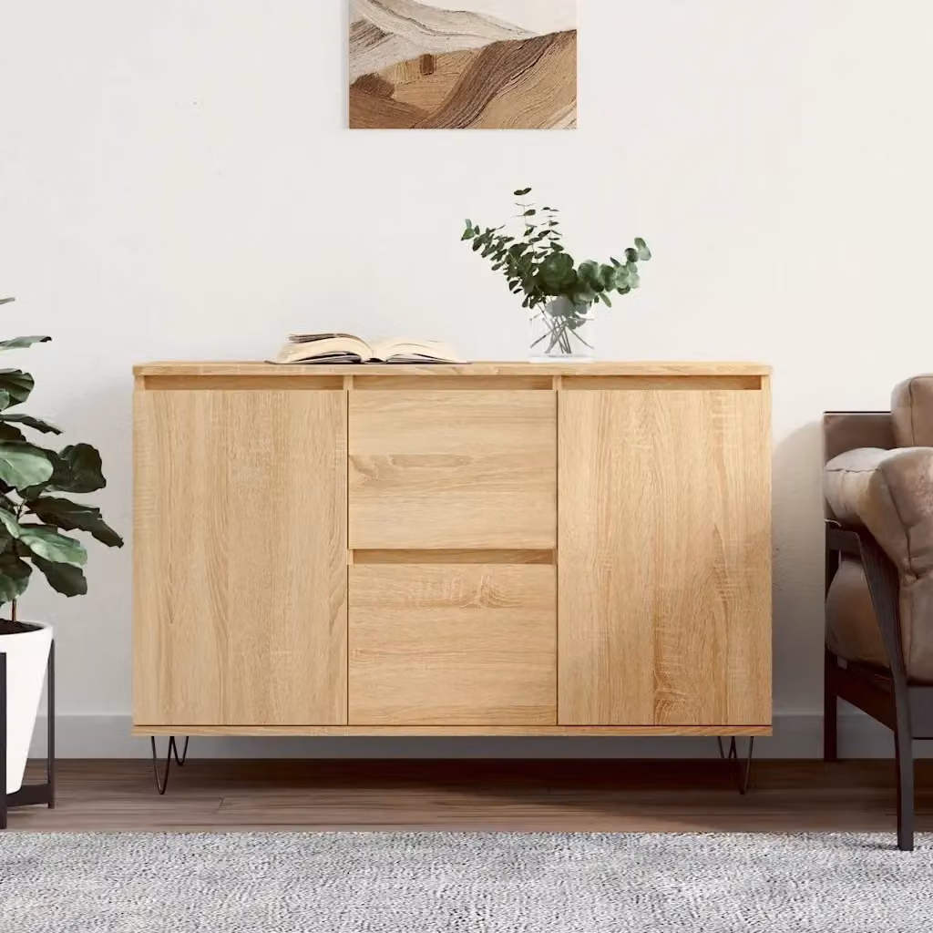 Credenza Buffet da pranzo in Legno Multistrato Rovere Sonoma, L: 101,5 cm, P: 35 cm, H: 70 cm – 2