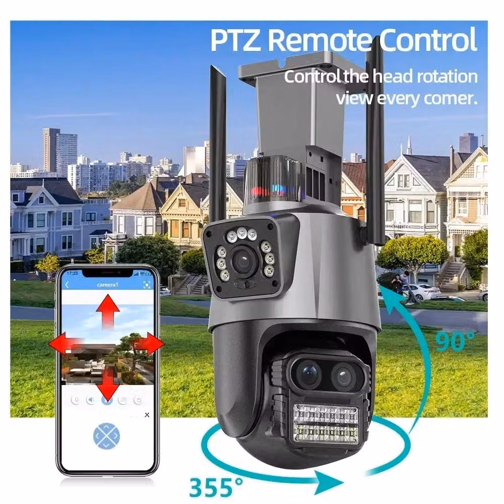 Telecamera IP PTZ da 12 MP e 6K - Obiettivo triplo - Zoom digitale 8x - Rilevamento e tracciamento di persone tramite intelligenza artificiale - Visione notturna a colori - Protezione dalle intemperie IP66 - Scheda TF da 128 GB
