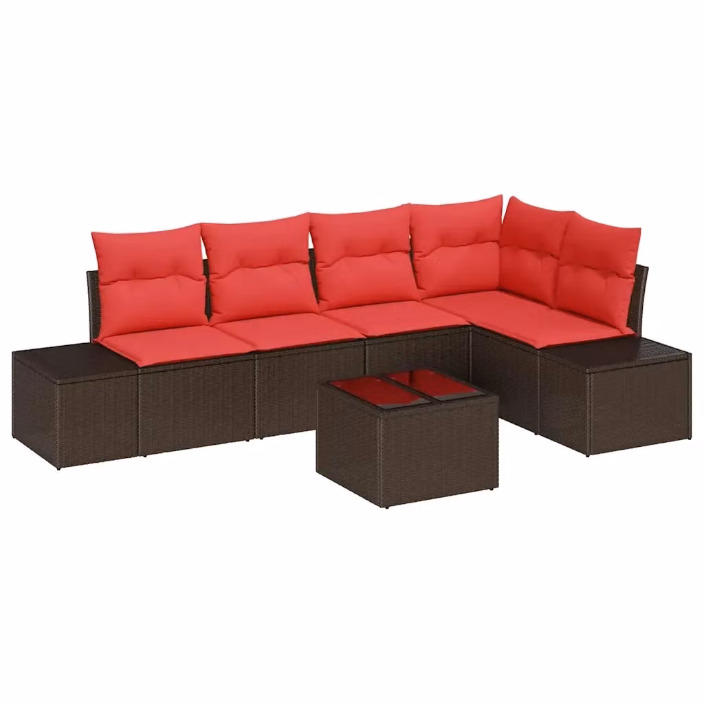 Set Divano da Giardino a L con Tavolino vidaXL, Colore Marrone e Rosso, in Polyrattan e Metallo con Cuscini Inclusi – 2