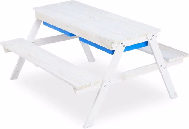 Set di tavolo e panche di design per bambini da esterno 120 x 60 x 50 cm con ombrellone regolabile in legno bianco 13_0011572