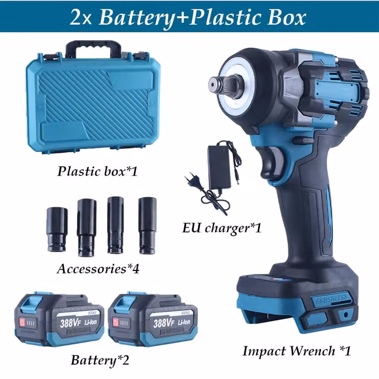 Avvitatore a percussione a batteria - Avvitatore a percussione elettrico - 2 batterie - Custodia in plastica - 1200 Nm - Attacco quadrato da 12,7 mm - Motore brushless - 5 velocità