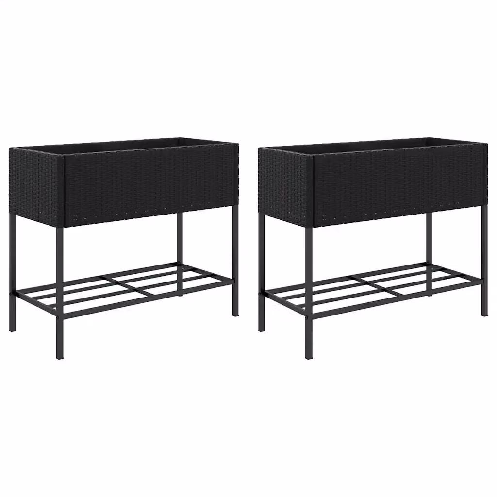 Set di 2 fioriere da giardino con ripiani vidaXL in colore nero, L 90 cm, P 40 cm, H 75 cm – 2