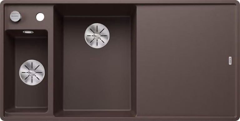 BLANCO AXIA III 6 S-F, SILGRANIT® PuraDur®, caffè, bacinella a sinistra, con tagliere in legno