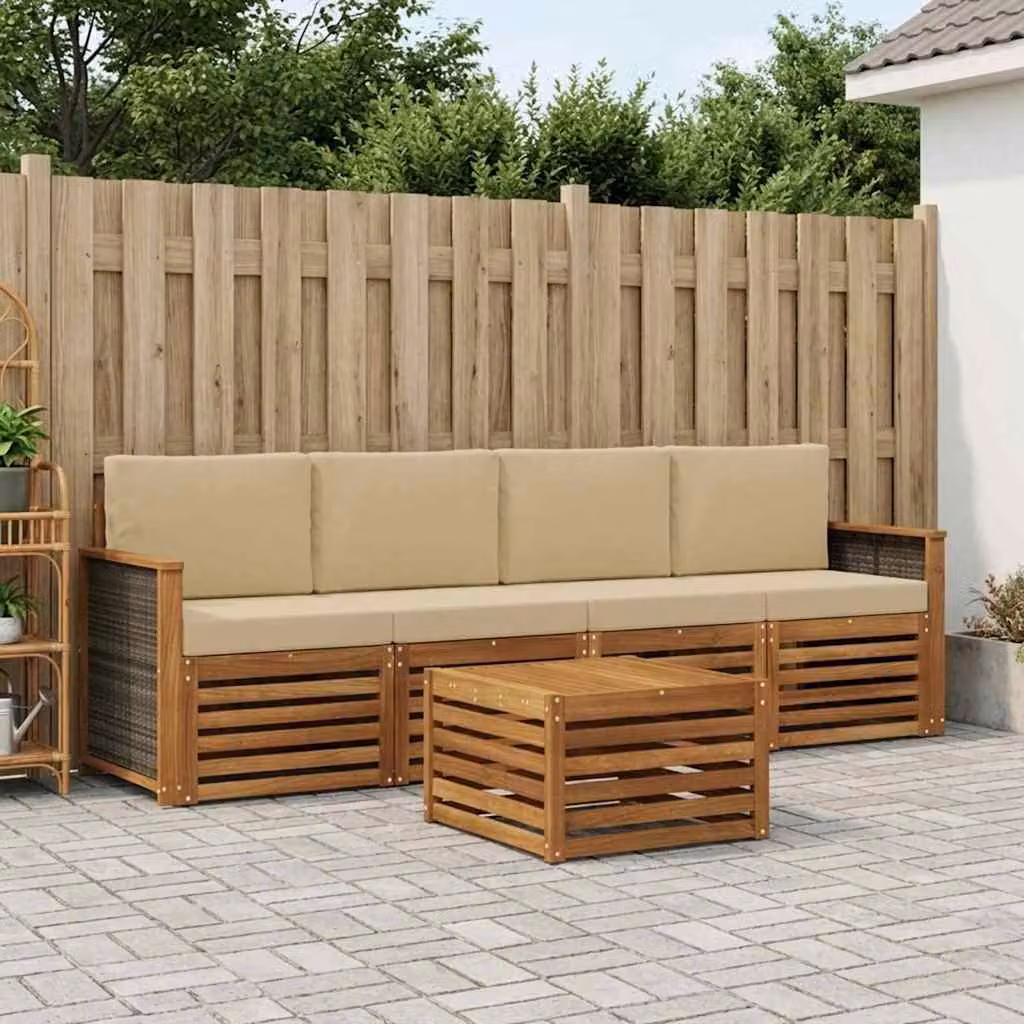 Set di divani da esterno vidaXL 5 pezzi in legno di acacia con cuscini beige e sabbia