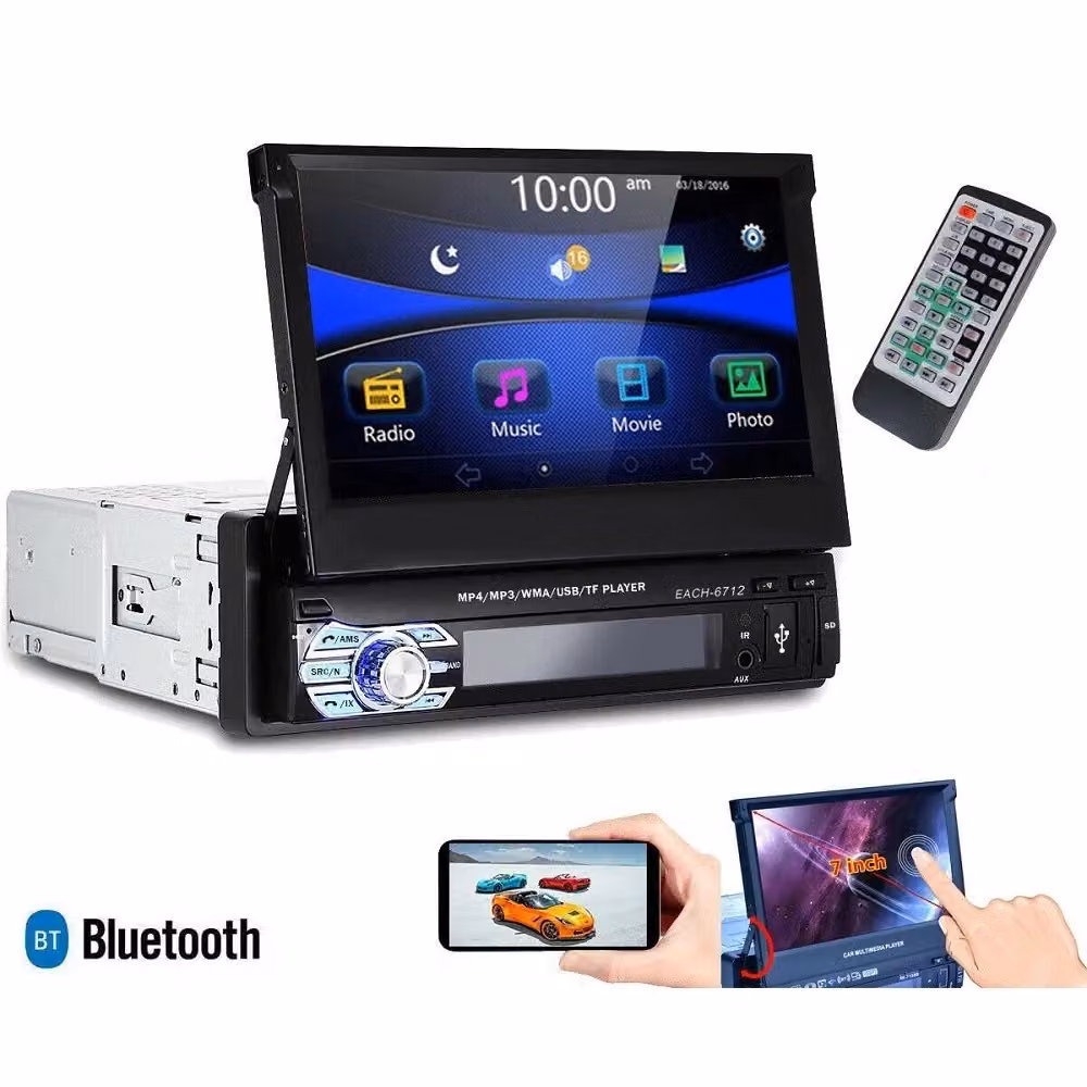 Autoradio Trade Shop Traesio 1 Din con Schermo a Scomparsa da 7 pollici Touch, Bluetooth, GPS, USB e SD, Colore Nero – 2