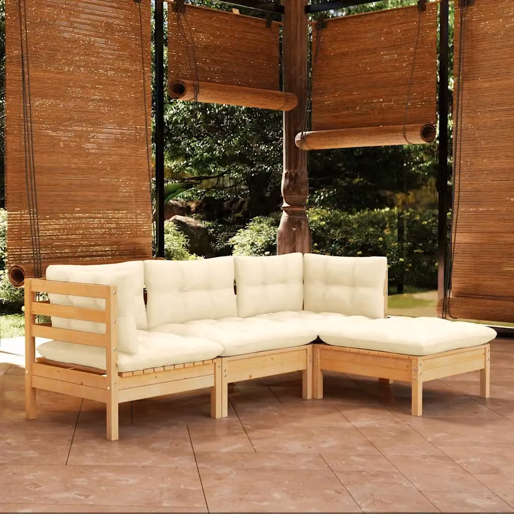 Set da Giardino Moderno a Forma di L DESIGN IN con Cuscini Beige in Legno di Pino Trattato – 2