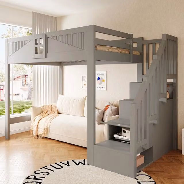 Letto a soppalco in legno massello ¨C Minimal ¨C Grigio 140x200 cm