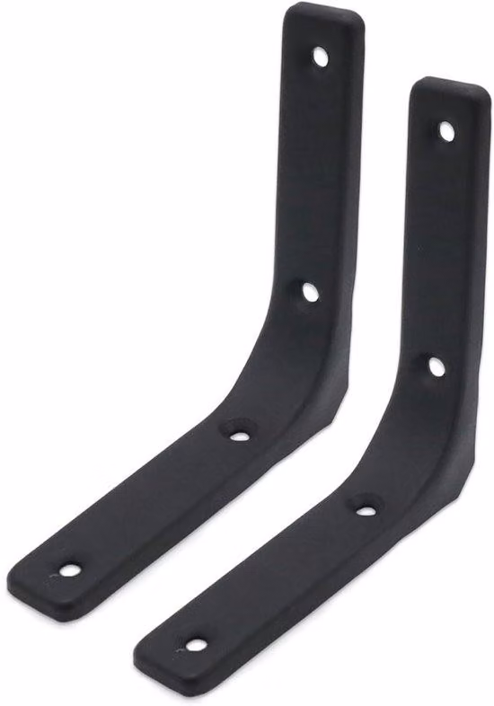 Set composto da 2 staffe a muro, 10 cm (circa 10 cm), staffe a muro nere a forma di L, adatte per legno, assi, armadi e supporti decorativi a tre gambe a 90 gradi con viti.
