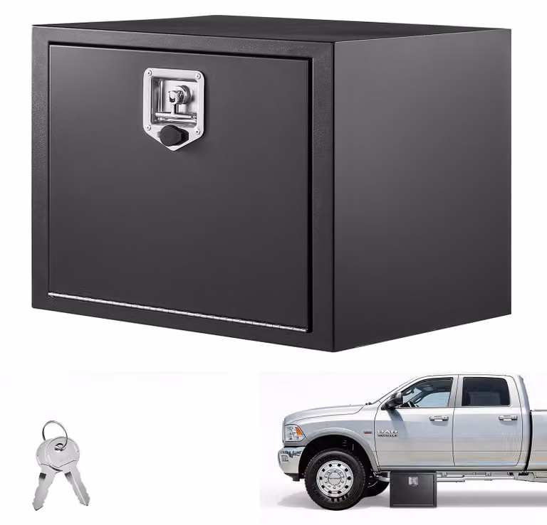 SucceBuy Cassetta porta attrezzi da incasso per camion 609 x 457 x 457 mm in acciaio laminato a freddo, impermeabile e dotata di serratura con maniglia a T, ideale per camion, rimorchi e furgoni, cassetta porta attrezzi da incasso sotto il pianale, colore