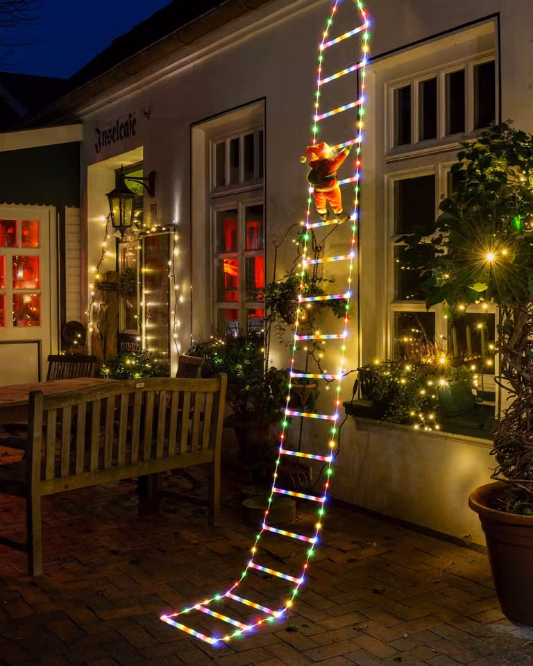 Catena luminosa a LED, lunghezza 3 metri, 338 LED, con decorazione a tema natalizio raffigurante Babbo Natale, 8 modalità di illuminazione