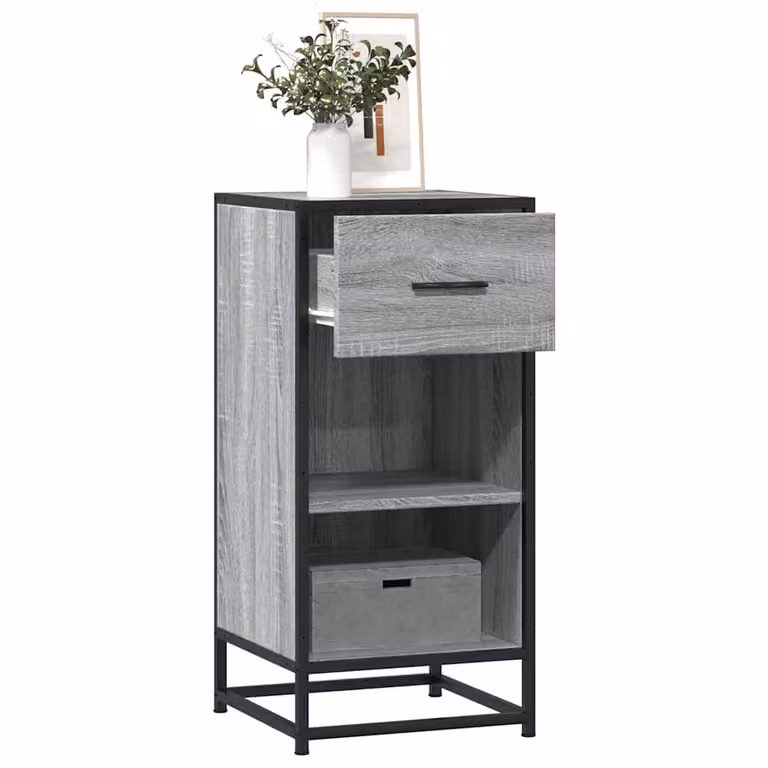 Credenza vidaXL in stile industriale Grigio Sonoma, realizzata in legno, MDF e metallo, L/P/H: 35,5 x 35 x 76 cm