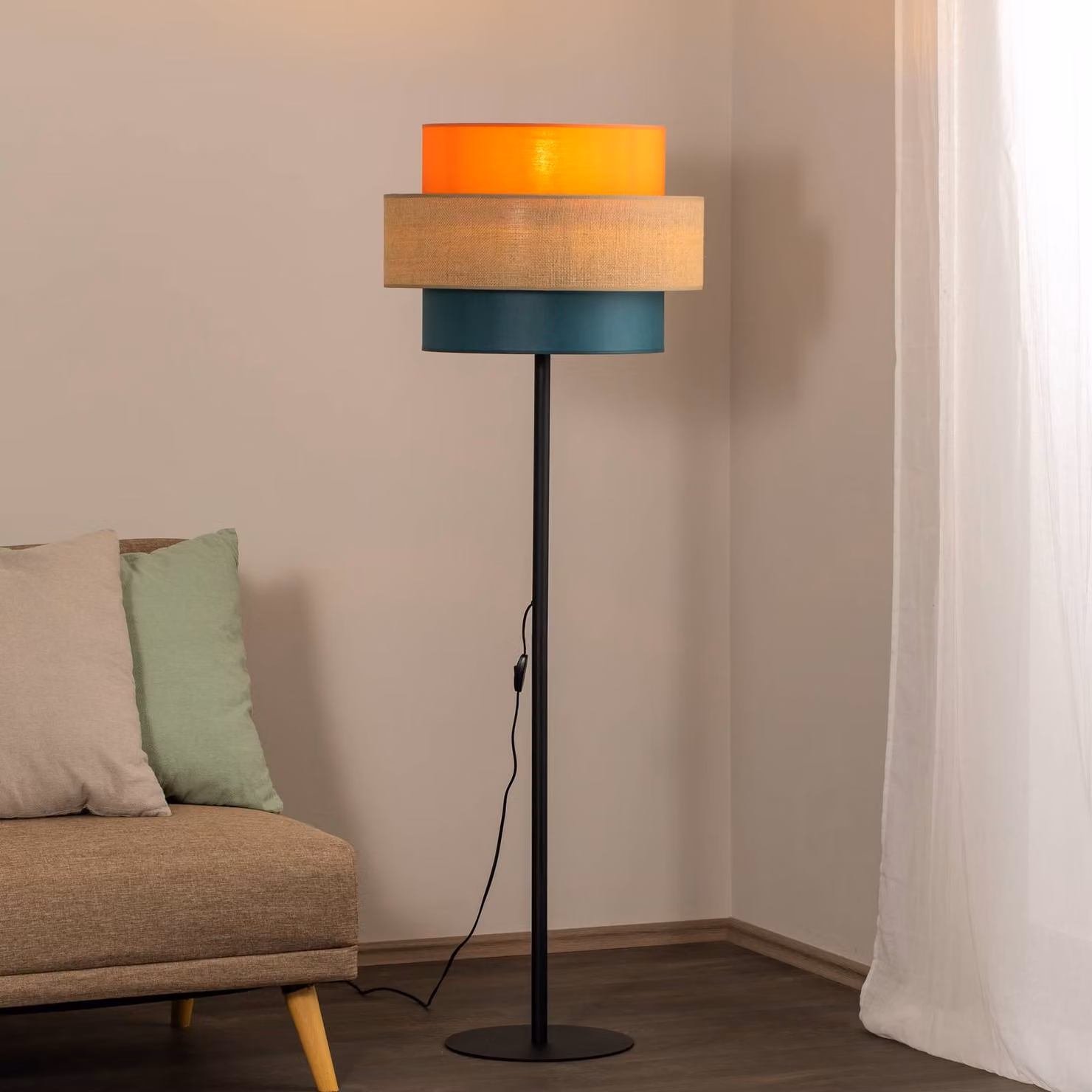 Lampada da terra Trio TK Lighting, Multicolore, Soggiorno / Sala da pranzo, Tessuto / Stoffa / Seta, Lampada da terra