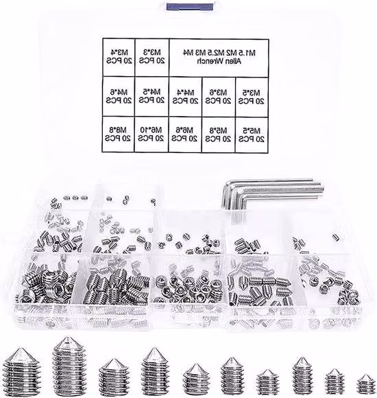 Set di viti RVS a punta conica M3-M8 con chiave