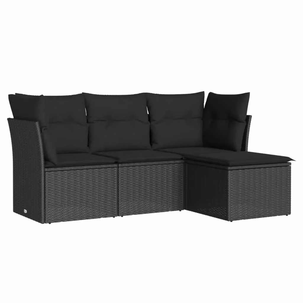 Set di divani da giardino vidaXL 4 pz in polyrattan nero con cuscini e pouf a forma di L – 2