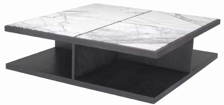 Tavolino Casa Padrino bianco / viola / grigio antracite 120 x 120 x h. 35 cm - Tavolino moderno da salotto in legno massiccio con piano in marmo - Qualità lussuosa