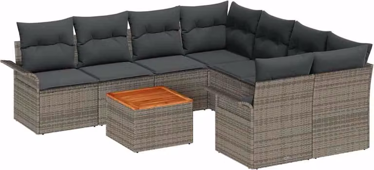 Set Divano da Giardino con cuscino 9 pcs Grigio polyrattan