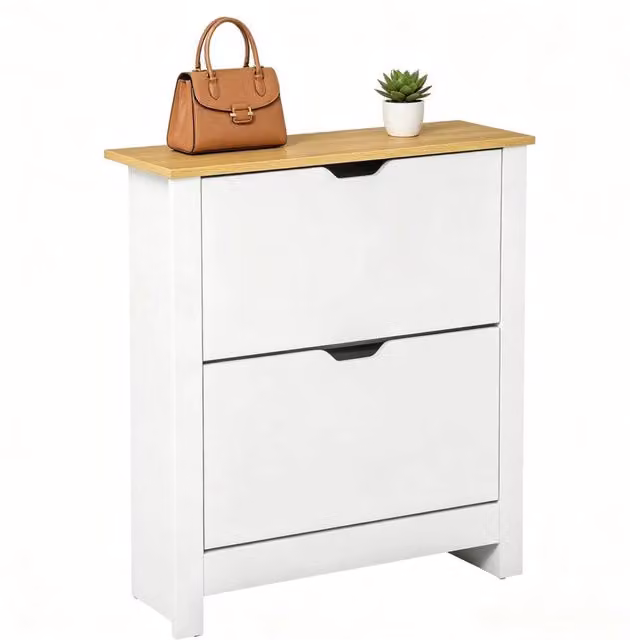 Armadio salvaspazio per scarpe in truciolato E1 con finitura rovere e bianco, 72x26x80 cm
