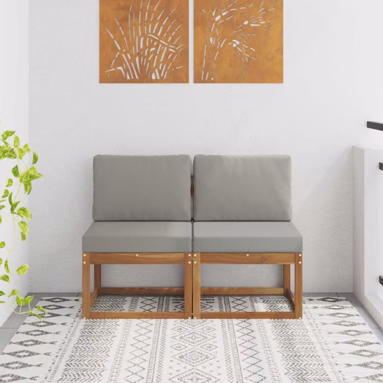 Set di 2 pezzi di divani centrali da esterno moderni vidaXL in legno di acacia massello marrone e grigio
