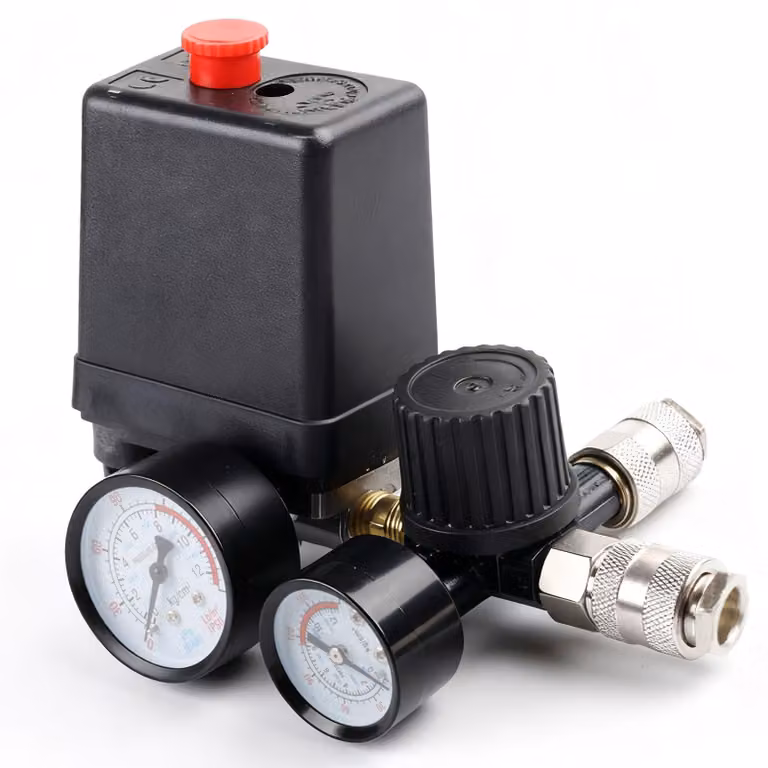 Interruttore di pressione per compressore, 220 V, con 2 manometri e valvola di controllo, da 90 a 120 psi