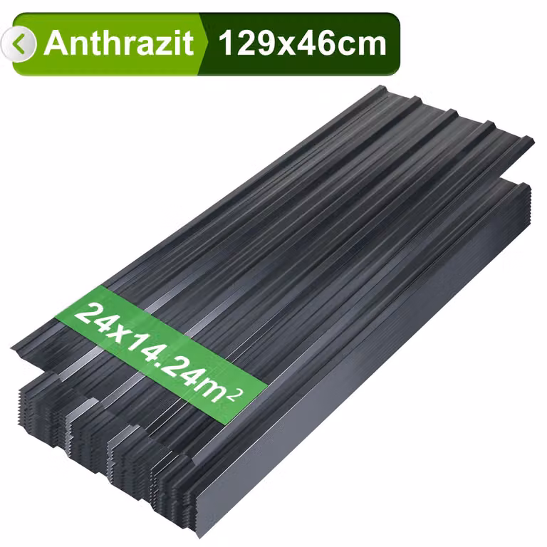 Lamiera trapezoidale 129x46cm antracite 12/24/36 pezzi Lamiera per tetto in lamiera d'acciaio per capannone carport - set di 24 (14m²)