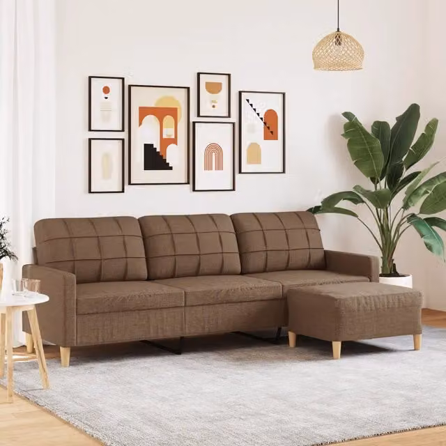 Divano a 3 posti moderno vidaXL con poggiapiedi marrone in tessuto e struttura in metallo L 226 x P 80 x H 77 cm