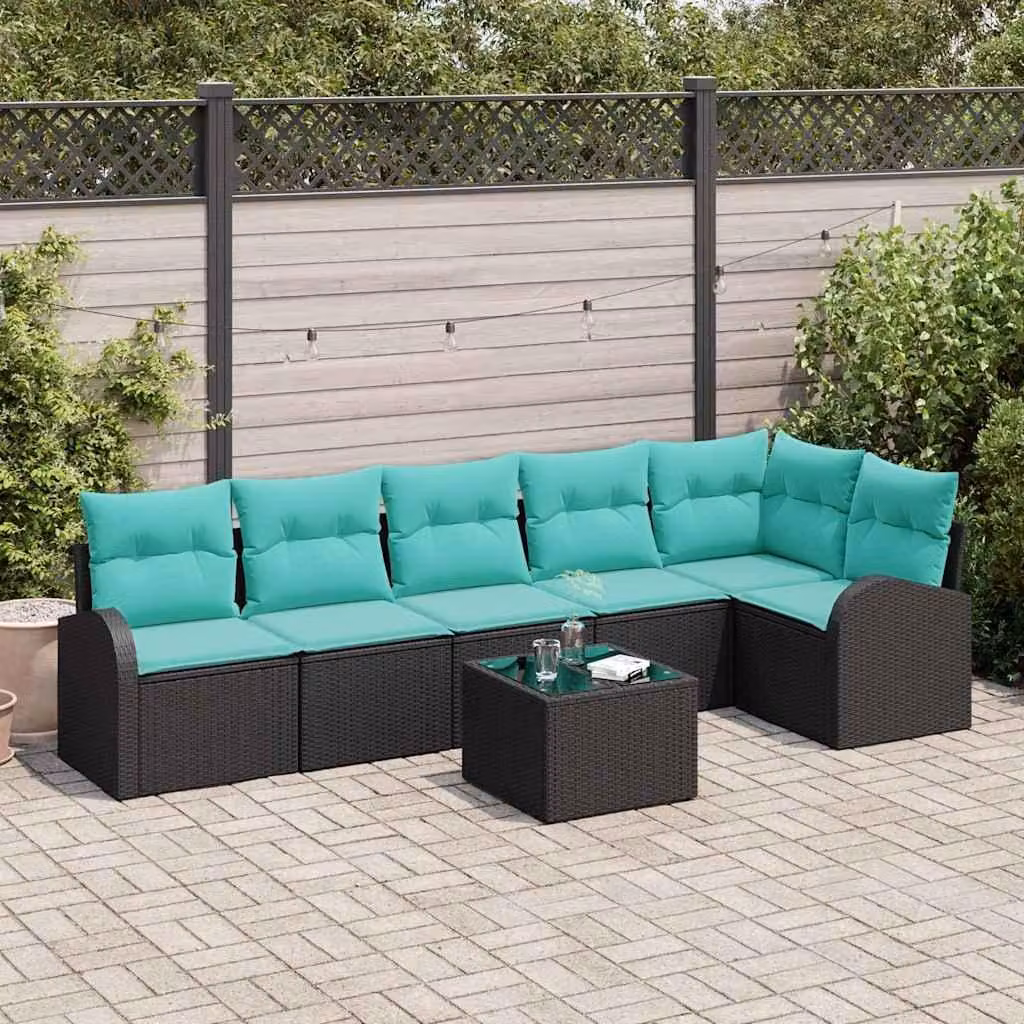 Maison Exclusive - Set da giardino composto da 7 pezzi. Divano e poltrone in rattan sintetico, colore nero e turchese
