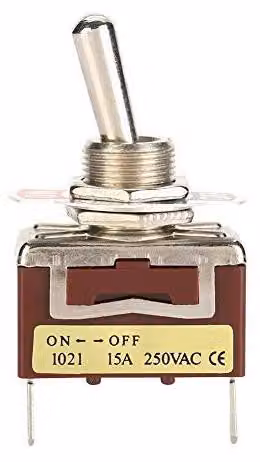 Interruttore a levetta, confezione da 5 pezzi, 2 posizioni (on/off), 15A, 250V, 12 mm